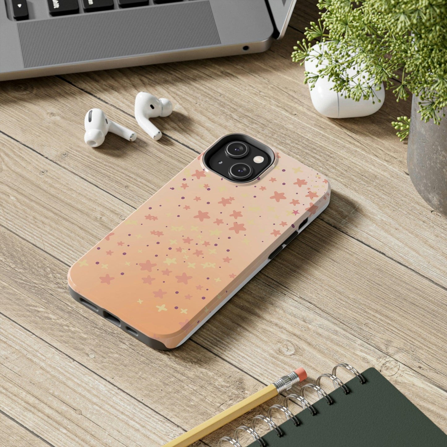 "Pink Stars" Peach Background - Tough Phone Cases, Case-Mate - 1012Expressions