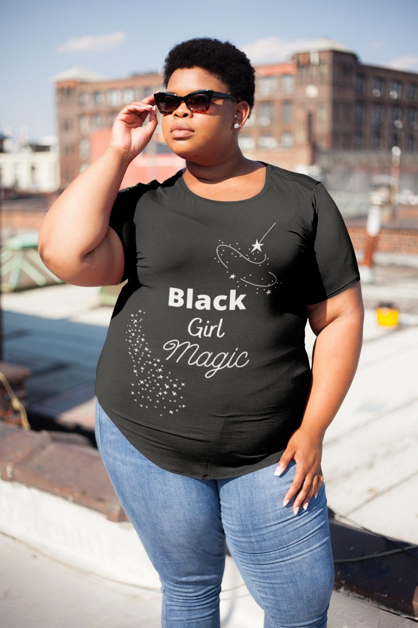Empower with Style: Black Girl Magic Tee with Wand - Black Cotton T-Shirt