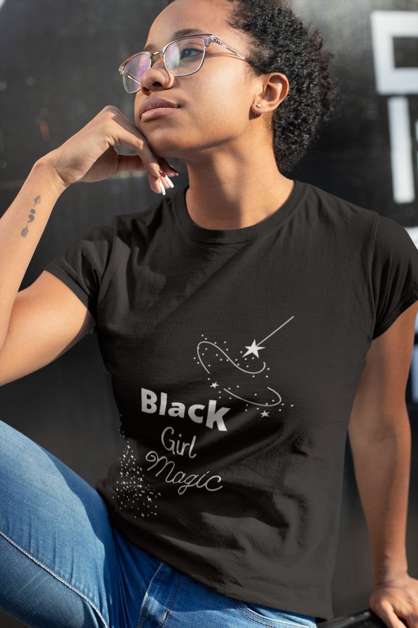 Black Girl Magic Empowering Short Sleeve Tee - Black Cotton T-Shirt