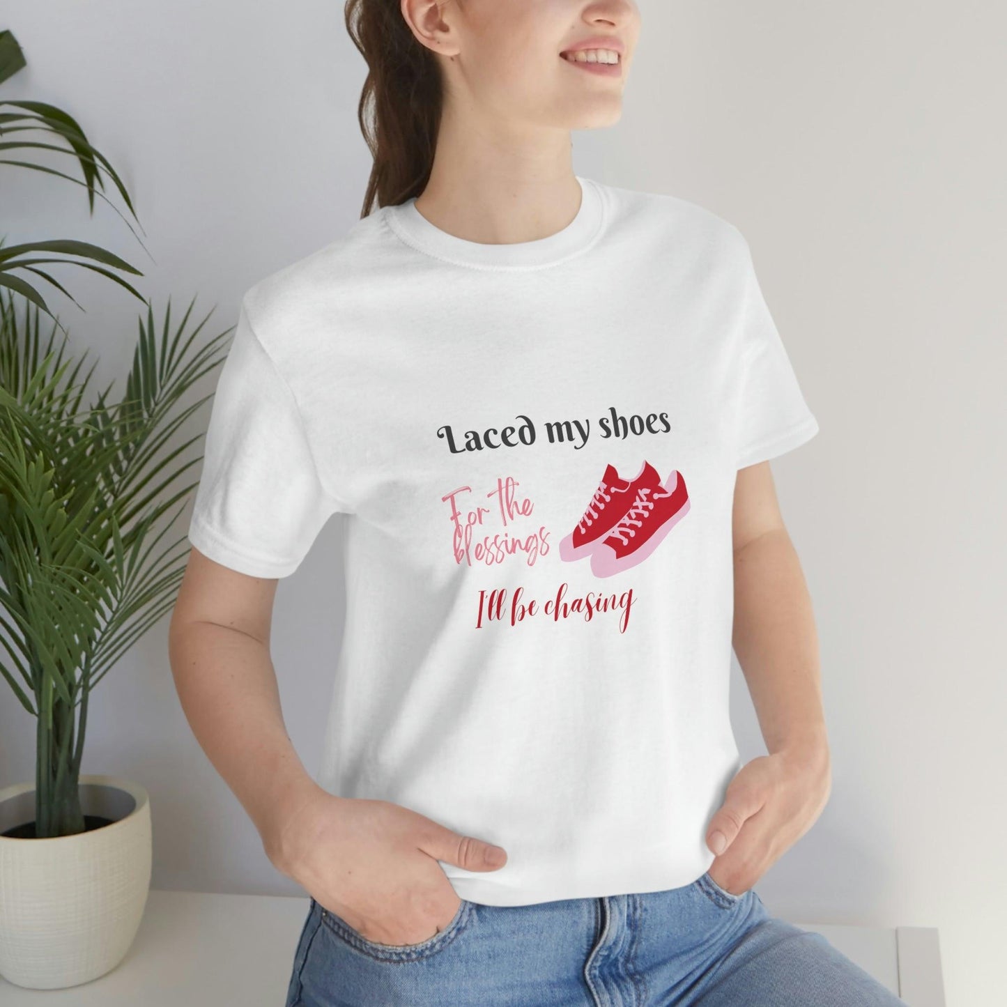 Laced Shoe Print Tee: Trendy Fashion Short Sleeve Women's T-Shirt for Trendy - 1012Expressions