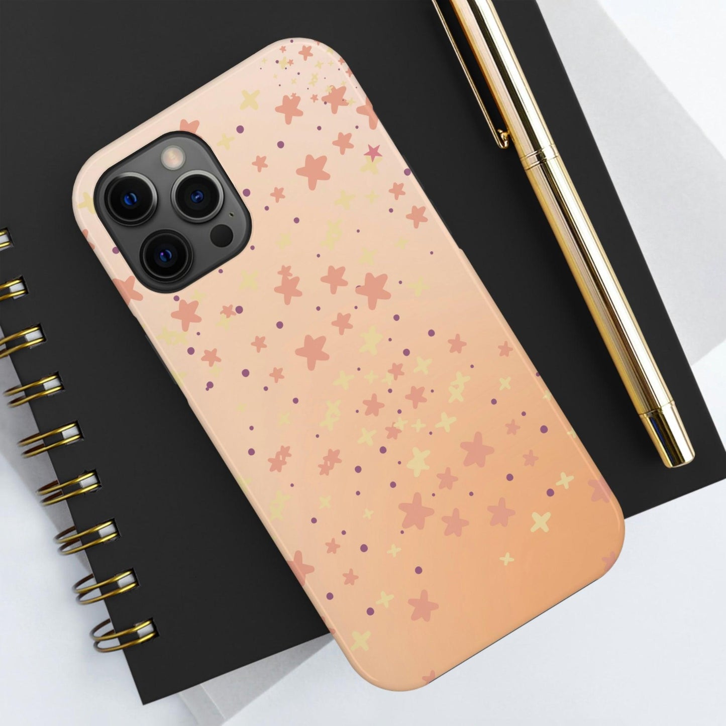"Pink Stars" Peach Background - Tough Phone Cases, Case-Mate - 1012Expressions