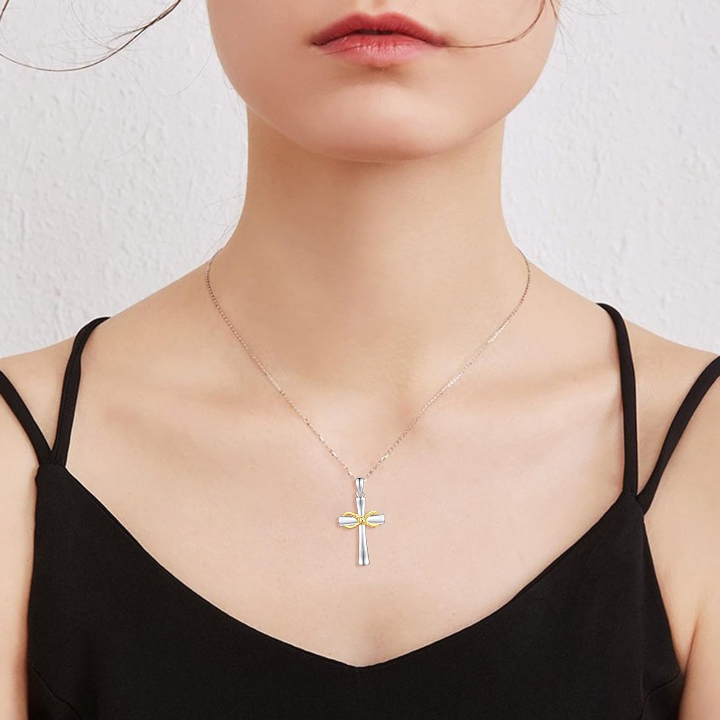 S925 Sterling Silver Sunflower Cross Necklaces for Women Sunshine Faith Cross Pendant Necklace Religious Baptism Anniversary Birthday Cross Floral Jewelry Gift