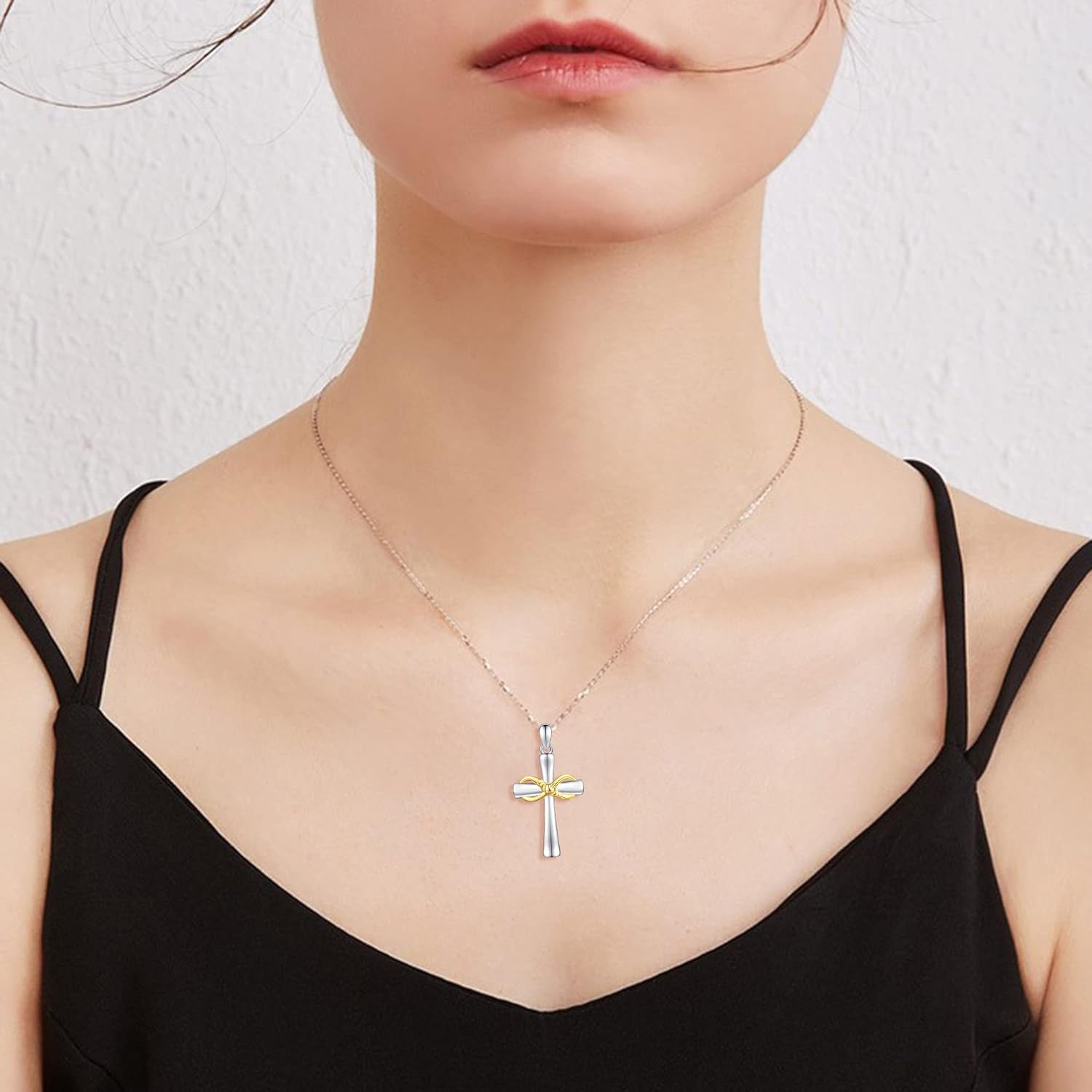 S925 Sterling Silver Sunflower Cross Necklaces for Women Sunshine Faith Cross Pendant Necklace Religious Baptism Anniversary Birthday Cross Floral Jewelry Gift