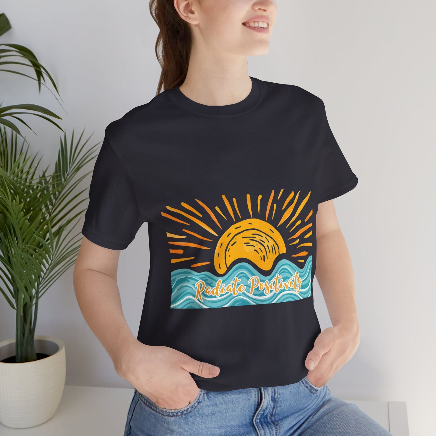 Sunrise Beach Vibes T-Shirt — 'Radiate Positivity' Graphic Tee