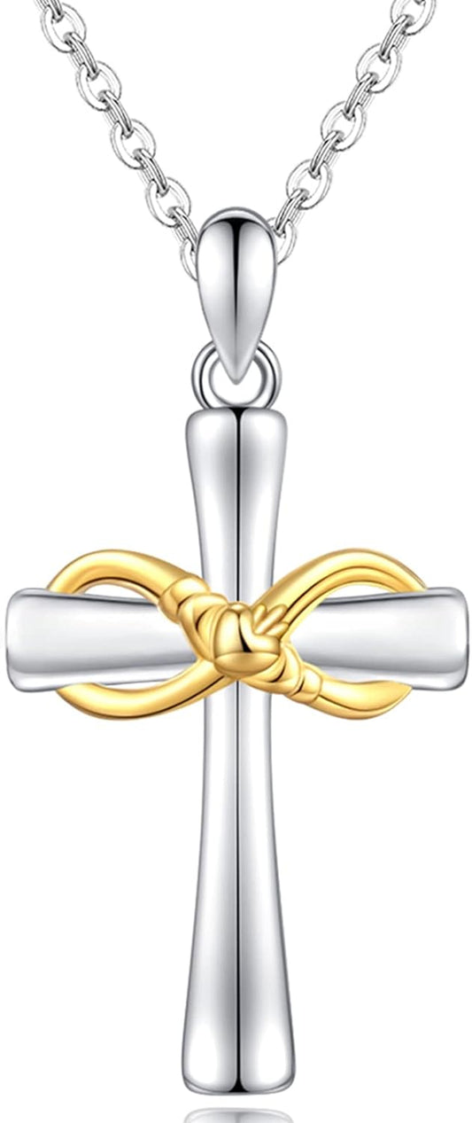S925 Sterling Silver Sunflower Cross Necklaces for Women Sunshine Faith Cross Pendant Necklace Religious Baptism Anniversary Birthday Cross Floral Jewelry Gift