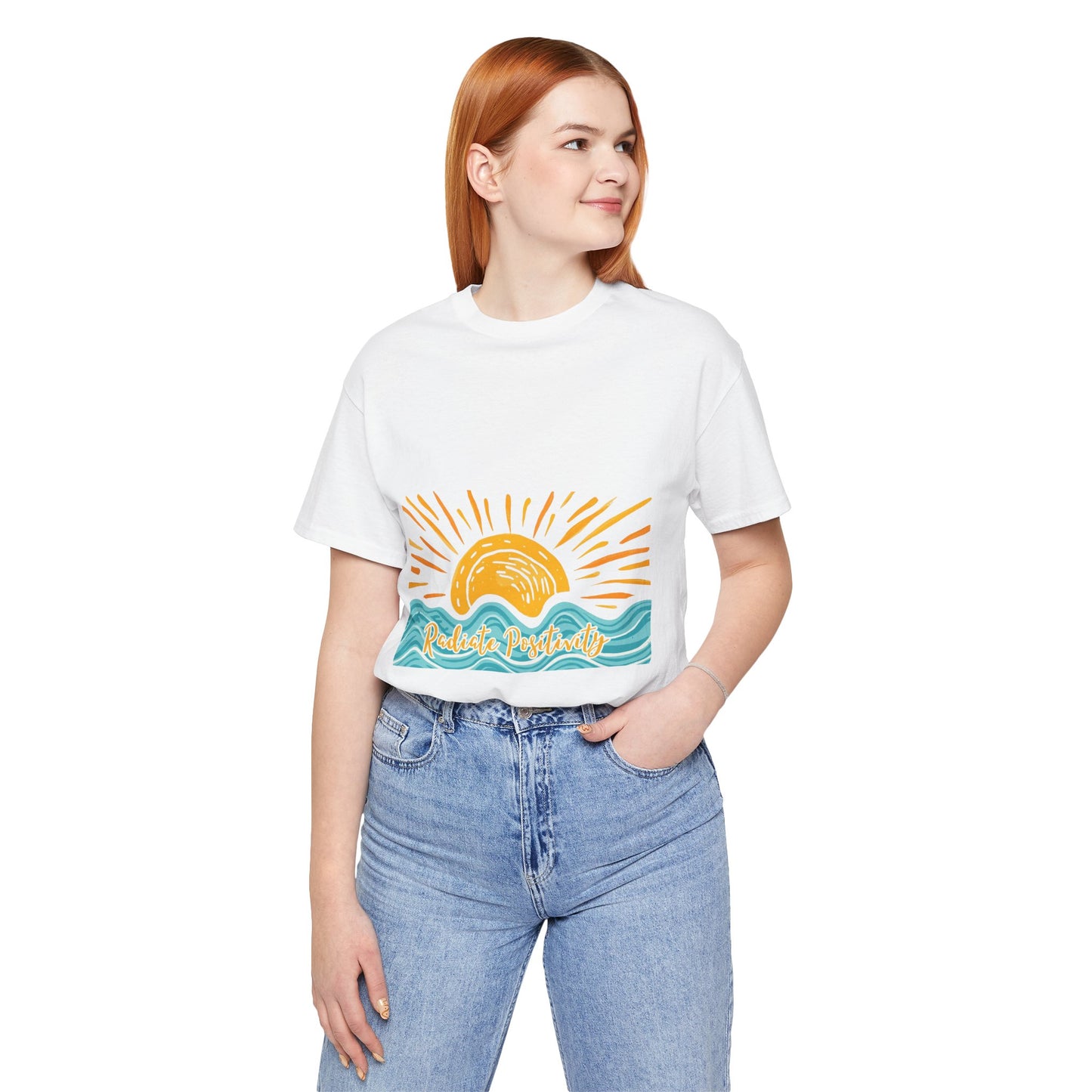 Sunrise Beach Vibes T-Shirt — 'Radiate Positivity' Graphic Tee