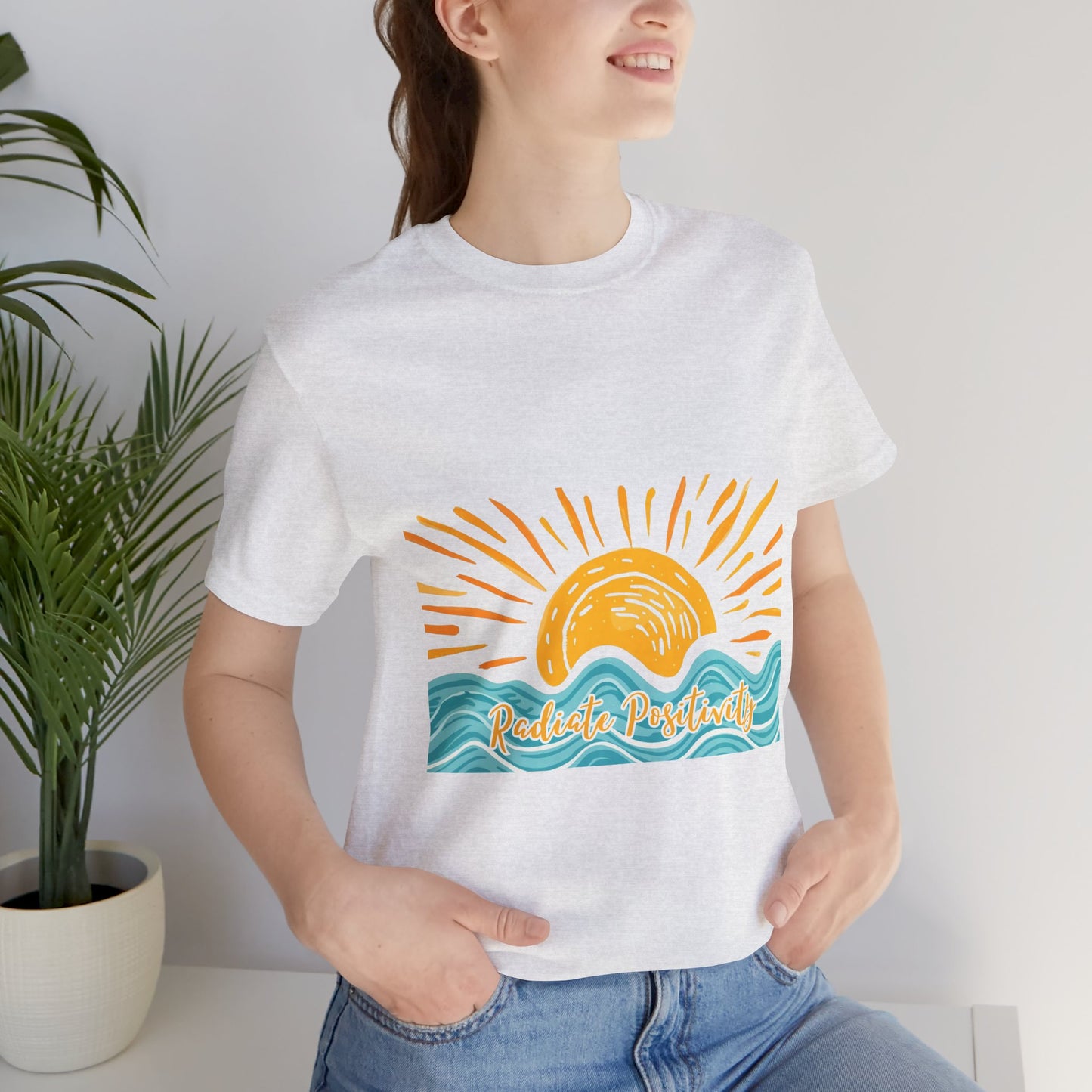 Sunrise Beach Vibes T-Shirt — 'Radiate Positivity' Graphic Tee