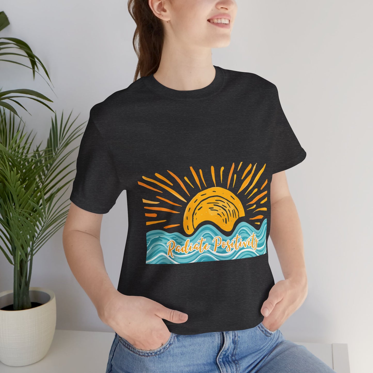 Sunrise Beach Vibes T-Shirt — 'Radiate Positivity' Graphic Tee