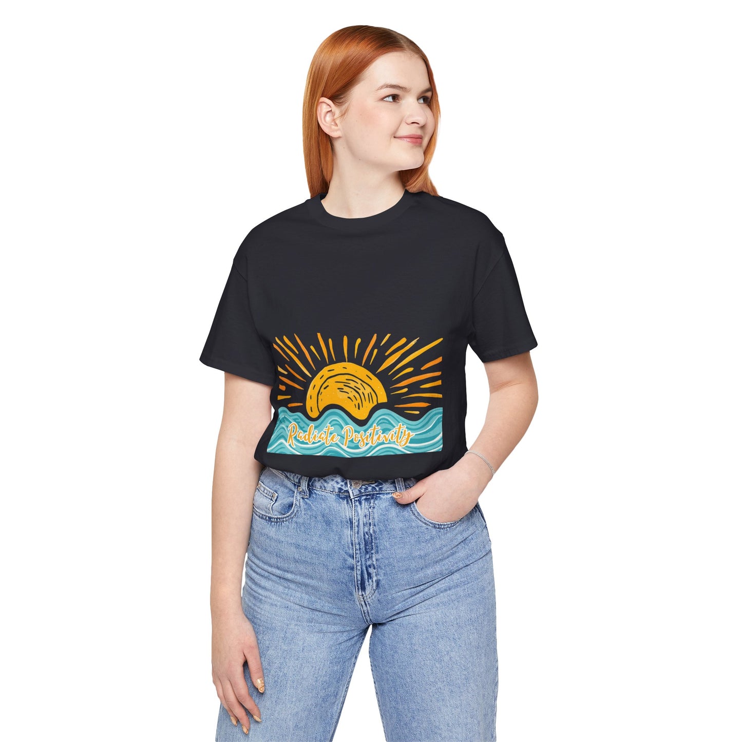 Sunrise Beach Vibes T-Shirt — 'Radiate Positivity' Graphic Tee