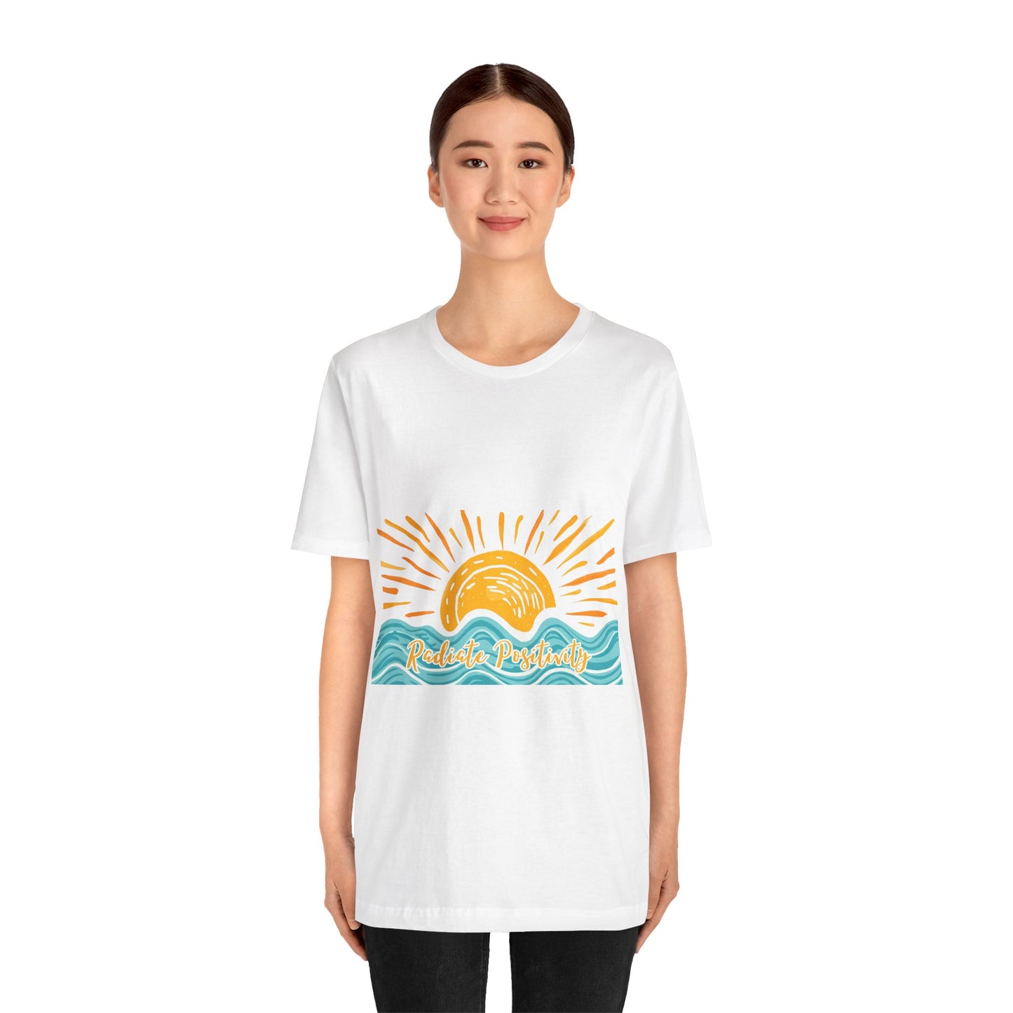 Sunrise Beach Vibes T-Shirt — 'Radiate Positivity' Graphic Tee