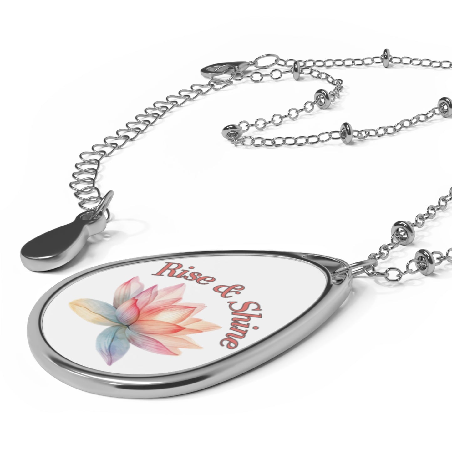 Rise & Shine Lotus Oval Necklace — Inspirational Teardrop Pendant