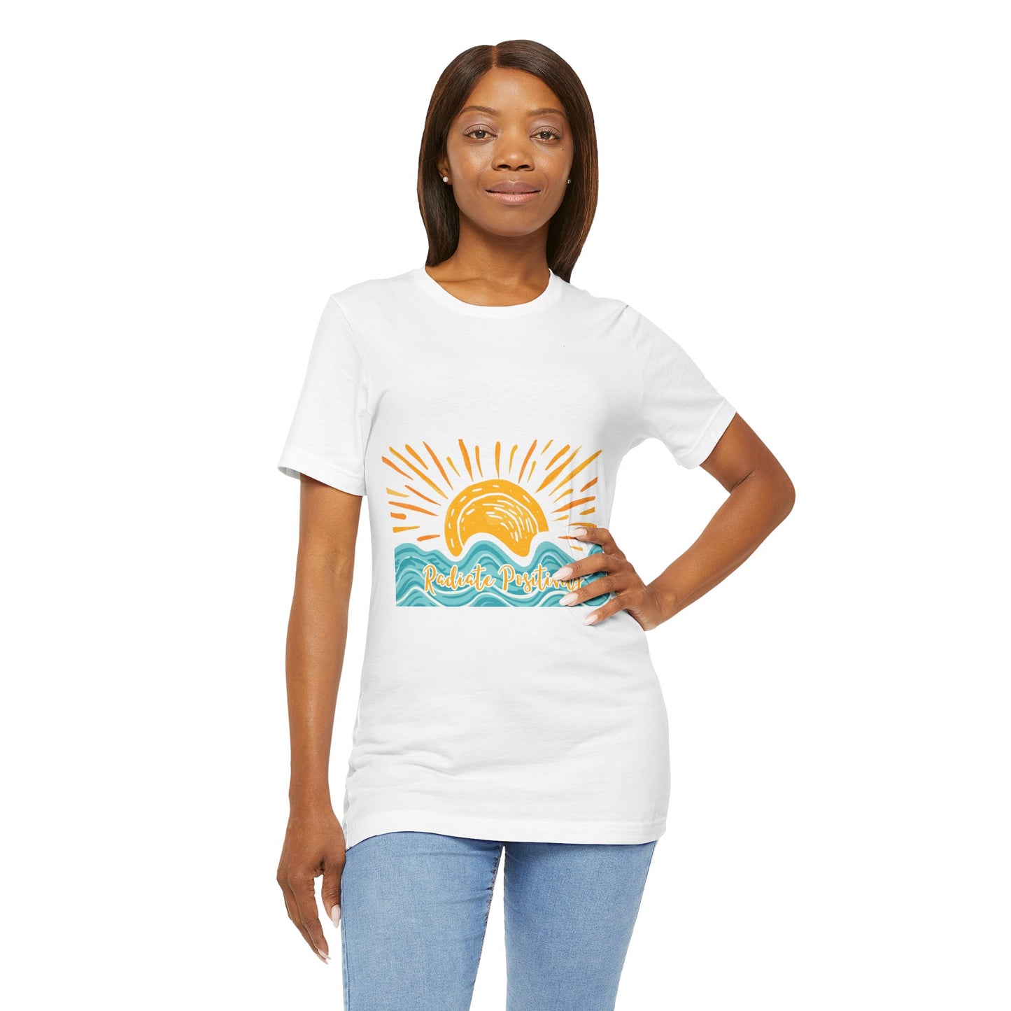 Sunrise Beach Vibes T-Shirt — 'Radiate Positivity' Graphic Tee