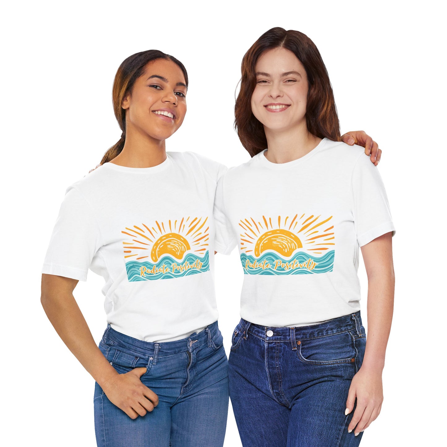 Sunrise Beach Vibes T-Shirt — 'Radiate Positivity' Graphic Tee