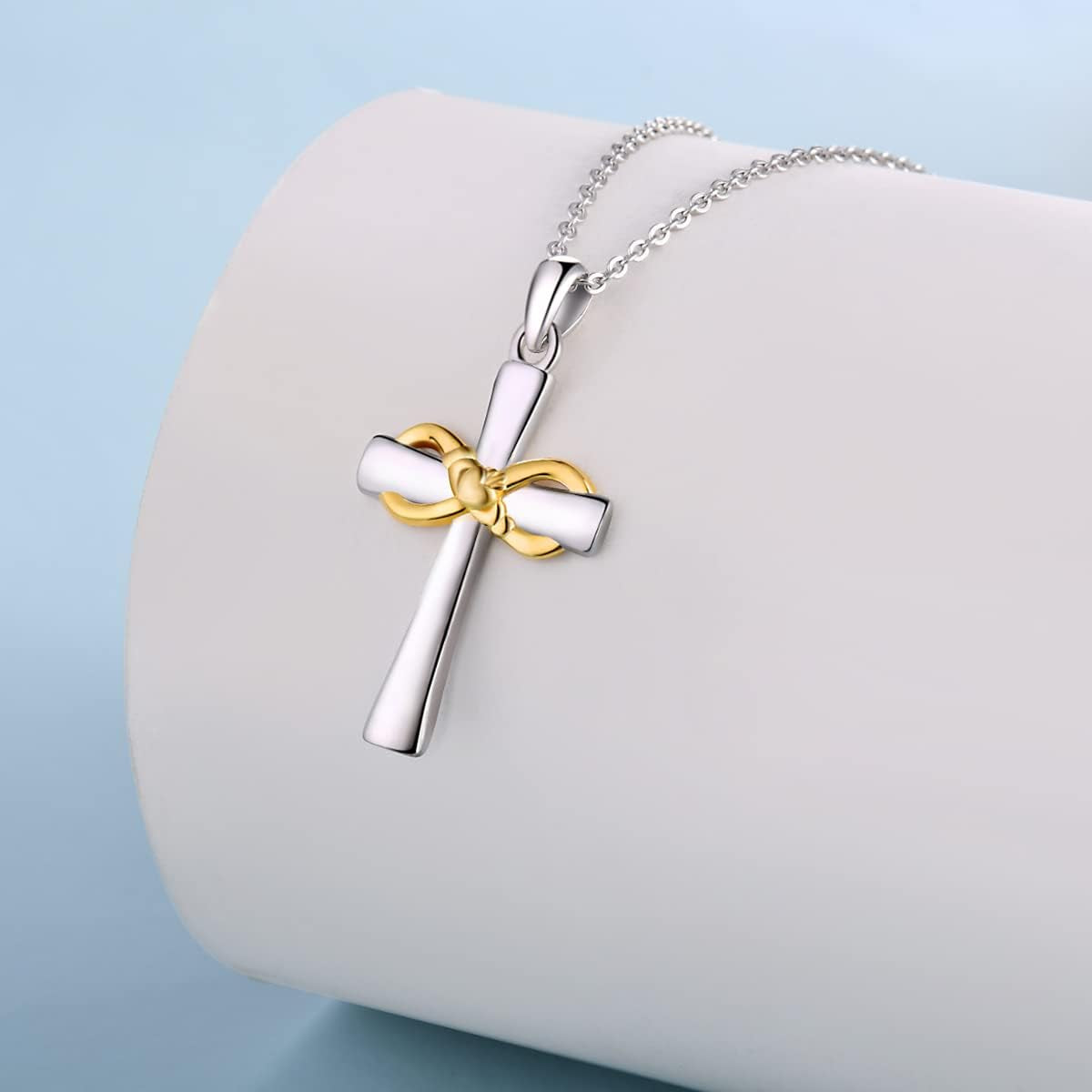 S925 Sterling Silver Sunflower Cross Necklaces for Women Sunshine Faith Cross Pendant Necklace Religious Baptism Anniversary Birthday Cross Floral Jewelry Gift