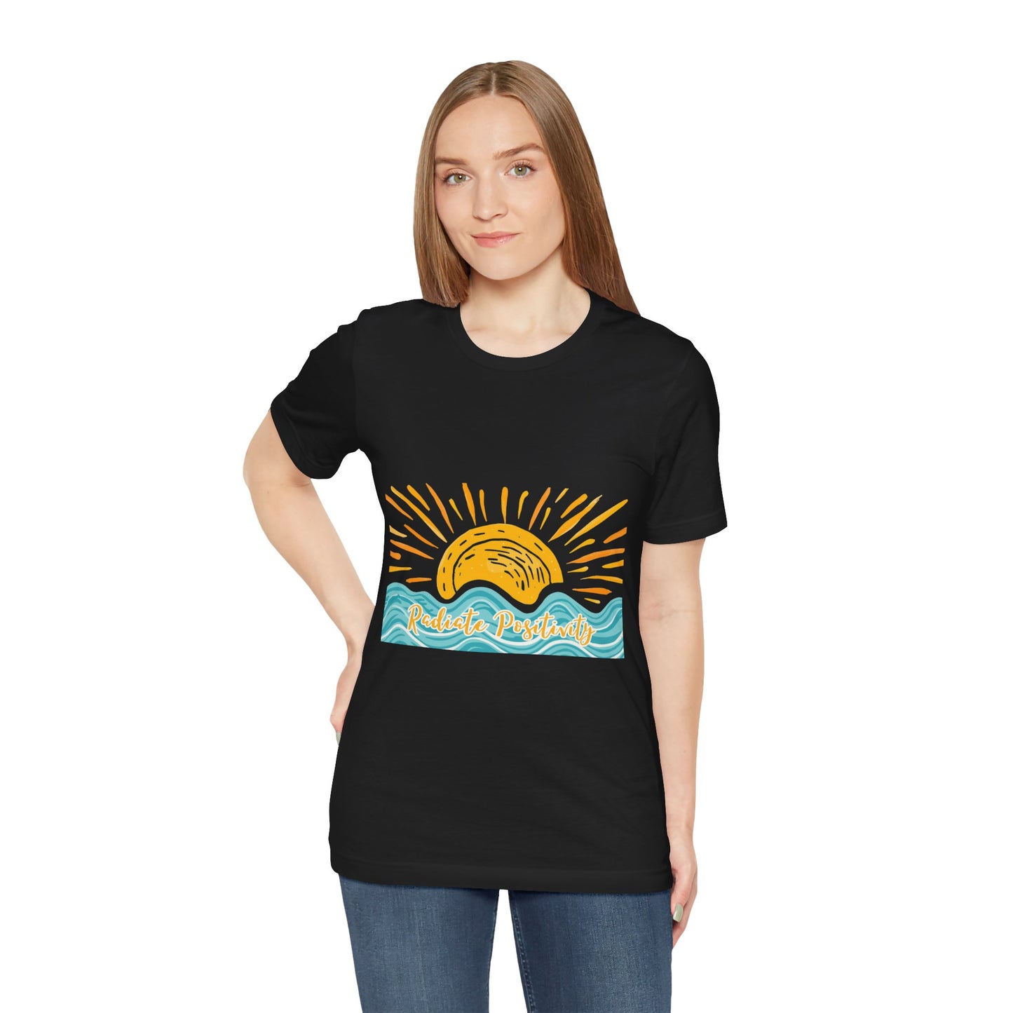 Sunrise Beach Vibes T-Shirt — 'Radiate Positivity' Graphic Tee
