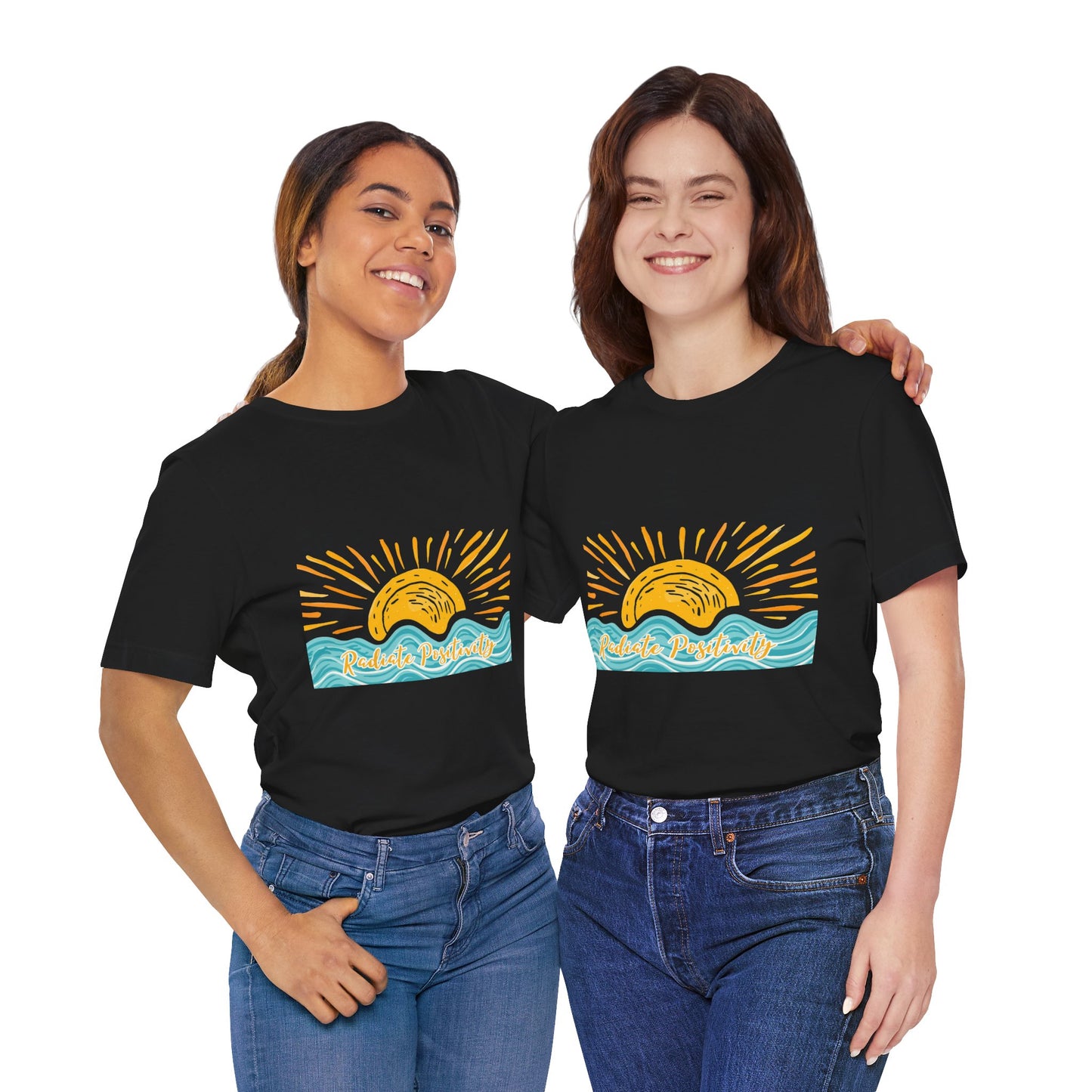 Sunrise Beach Vibes T-Shirt — 'Radiate Positivity' Graphic Tee