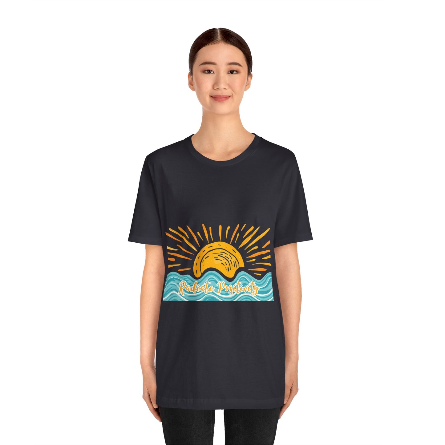 Sunrise Beach Vibes T-Shirt — 'Radiate Positivity' Graphic Tee