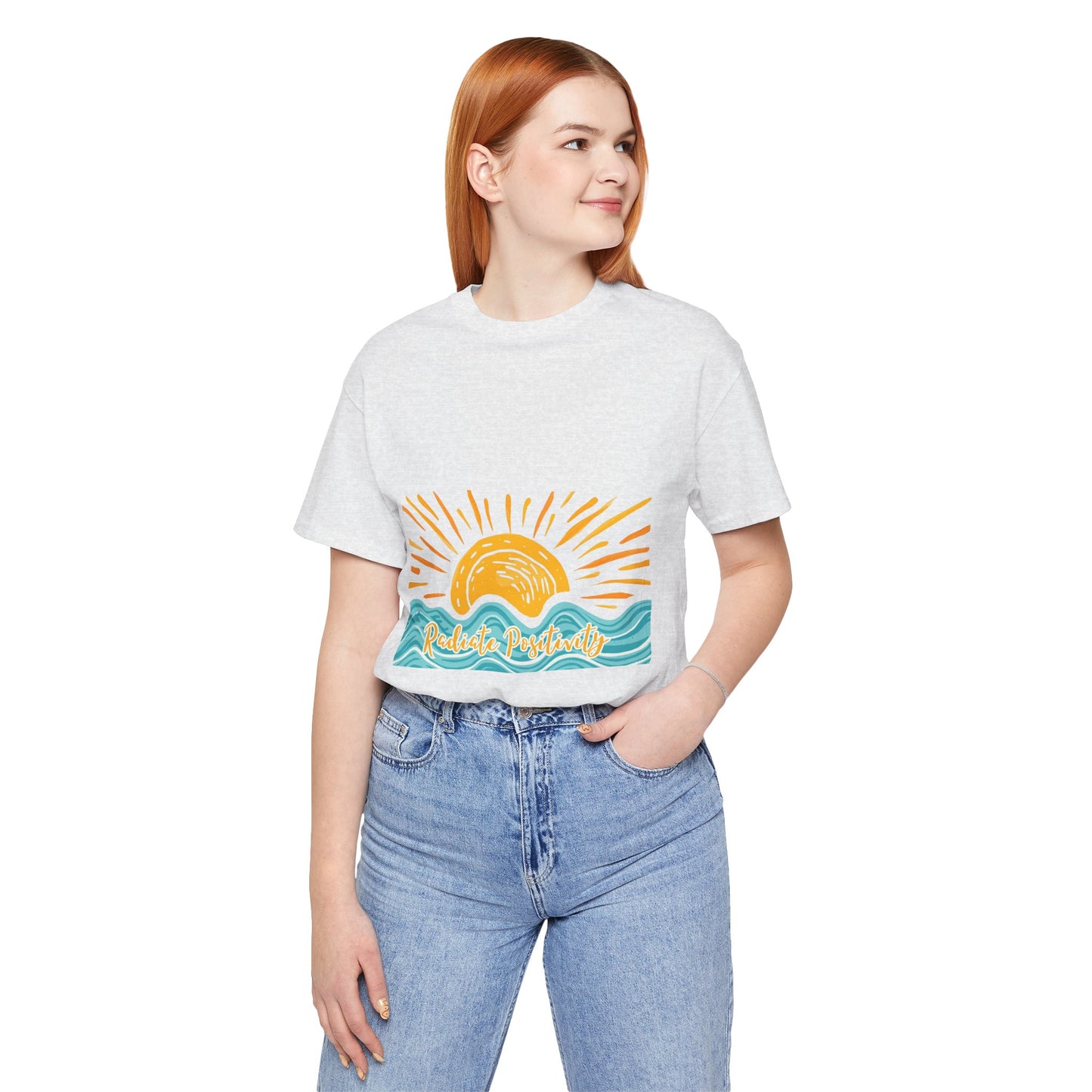 Sunrise Beach Vibes T-Shirt — 'Radiate Positivity' Graphic Tee