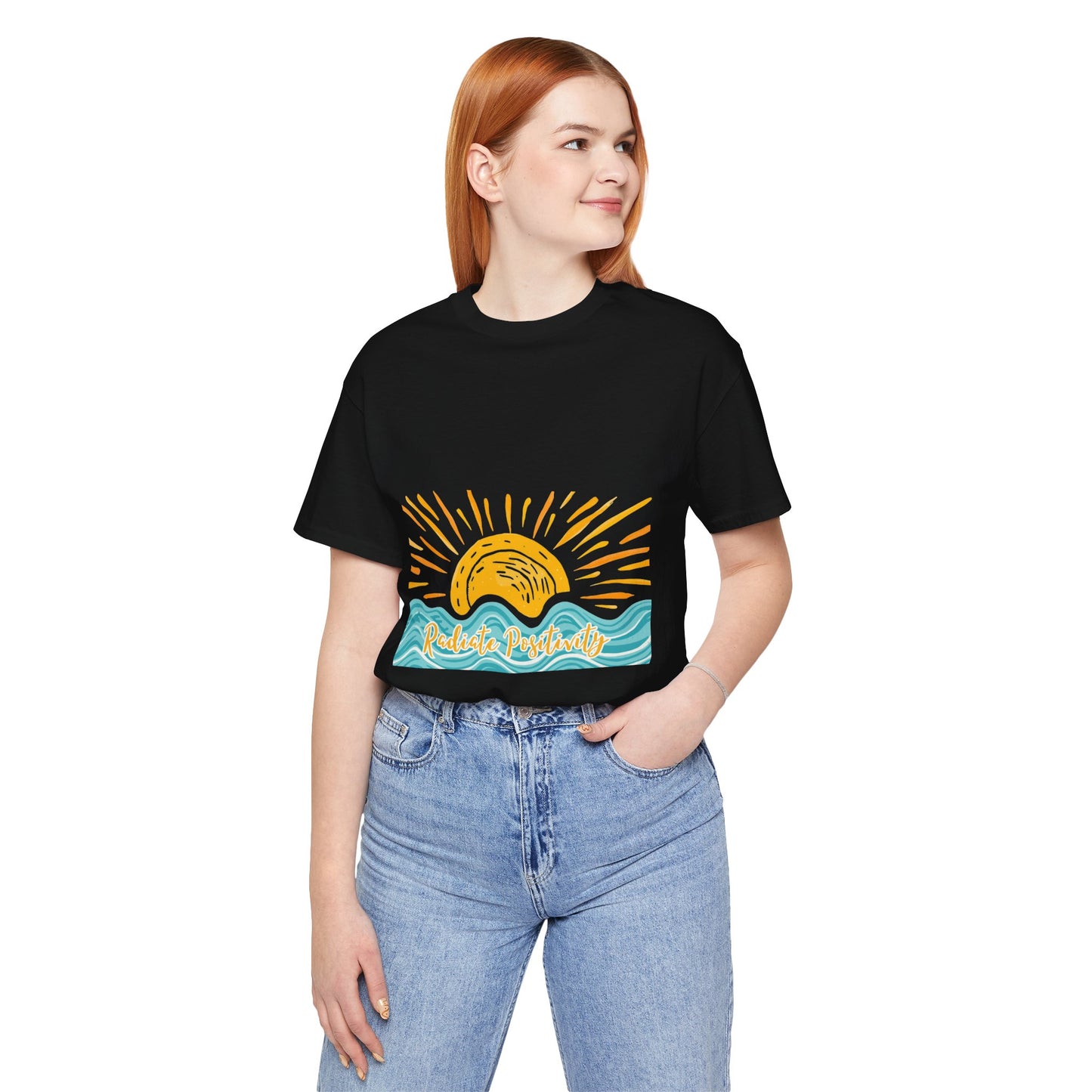 Sunrise Beach Vibes T-Shirt — 'Radiate Positivity' Graphic Tee