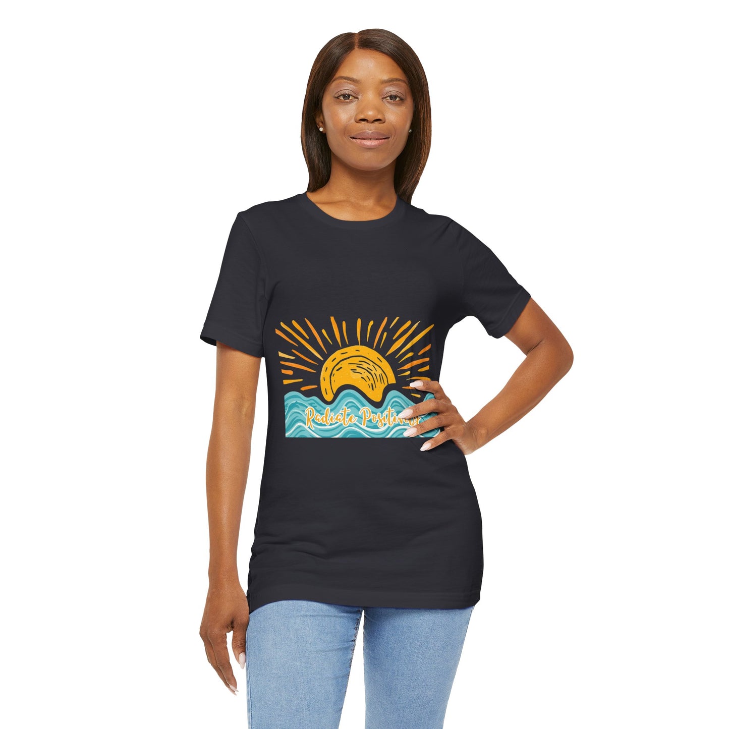 Sunrise Beach Vibes T-Shirt — 'Radiate Positivity' Graphic Tee