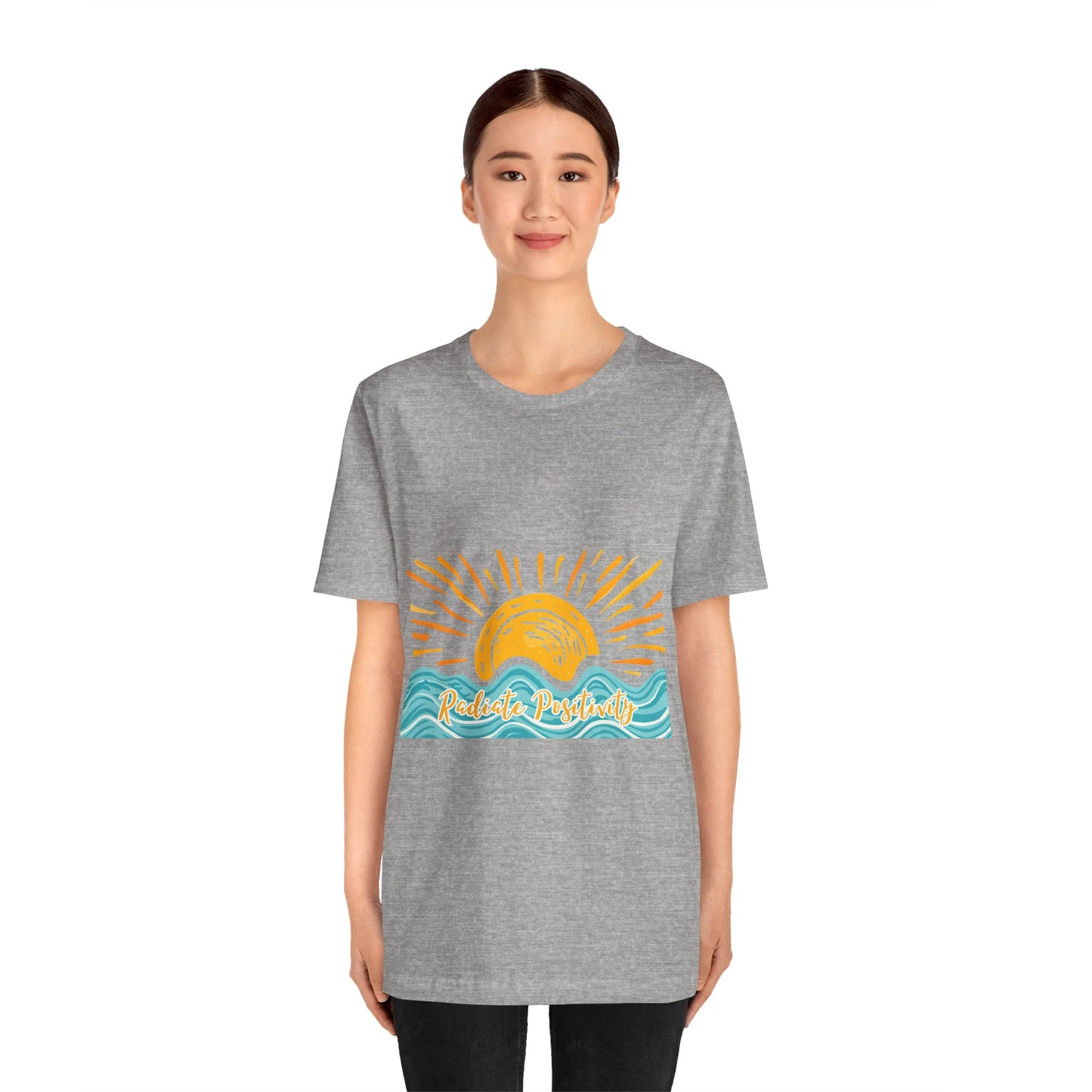 Sunrise Beach Vibes T-Shirt — 'Radiate Positivity' Graphic Tee