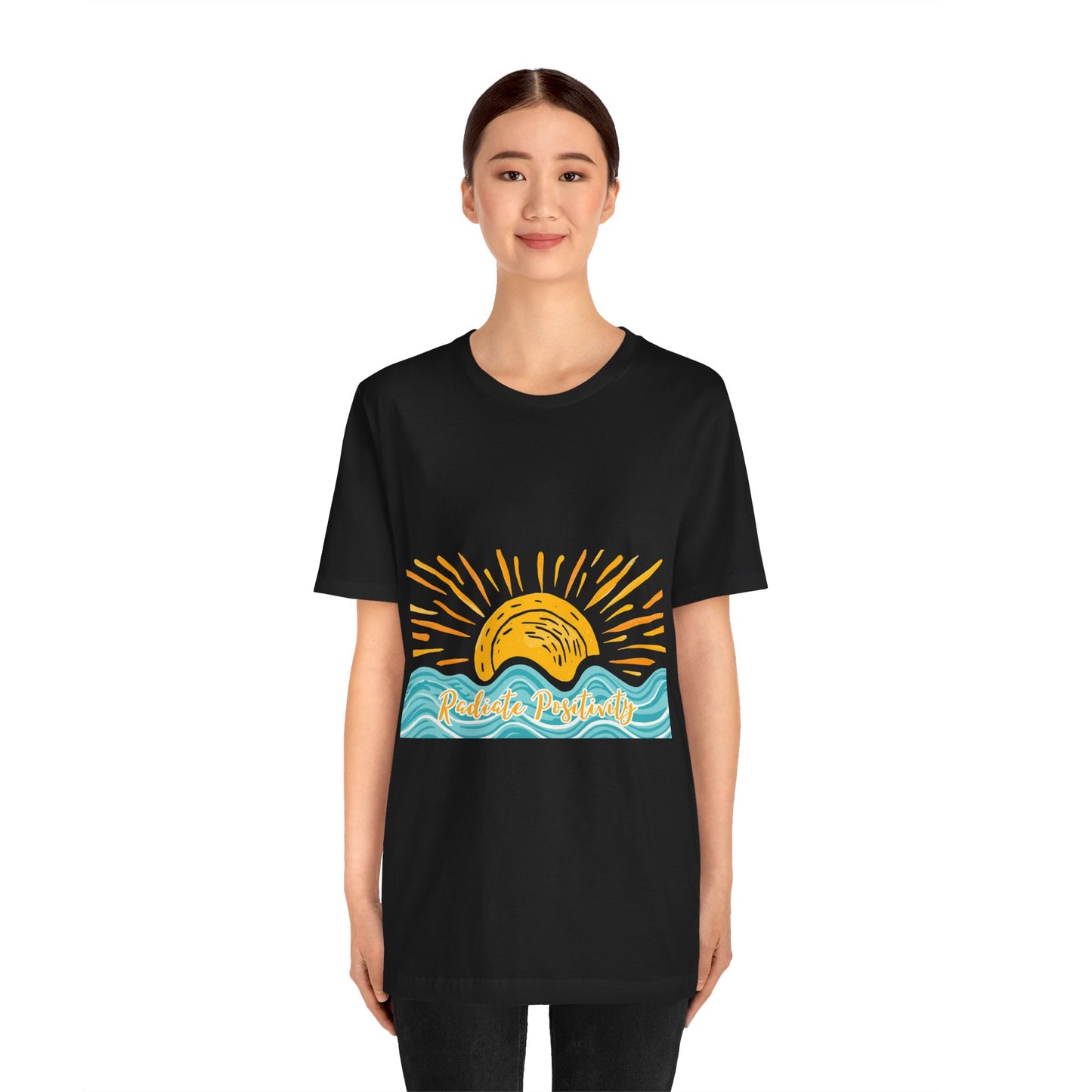 Sunrise Beach Vibes T-Shirt — 'Radiate Positivity' Graphic Tee