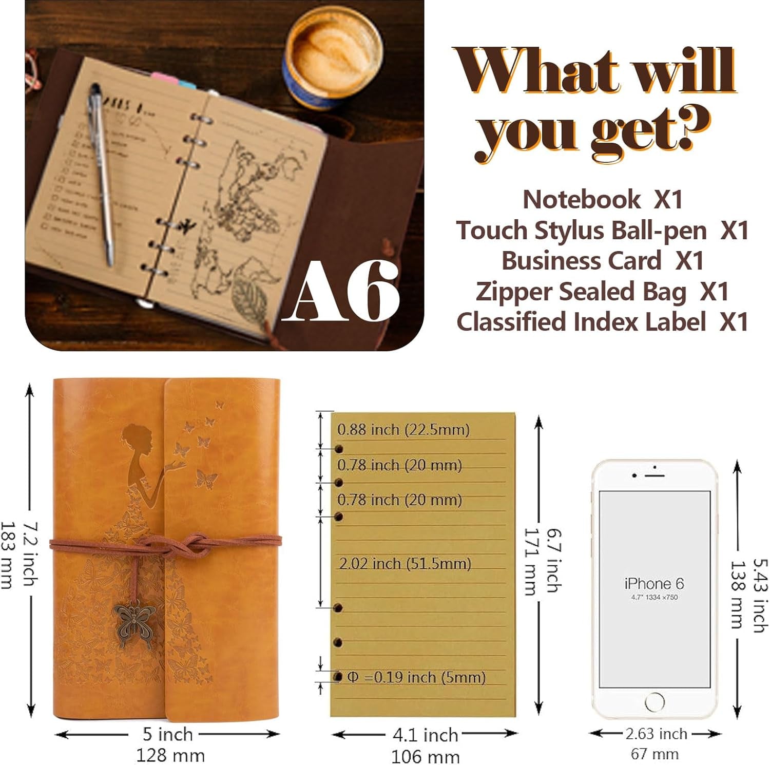 Lined Writing Journal, Refillable Leather Notebook (Value Pack), Women's Notebook, Journals, A6 (7×5Inch) Travel Diary, Best Gift for Teens Girls and Boys (Golden,Lined Journals)