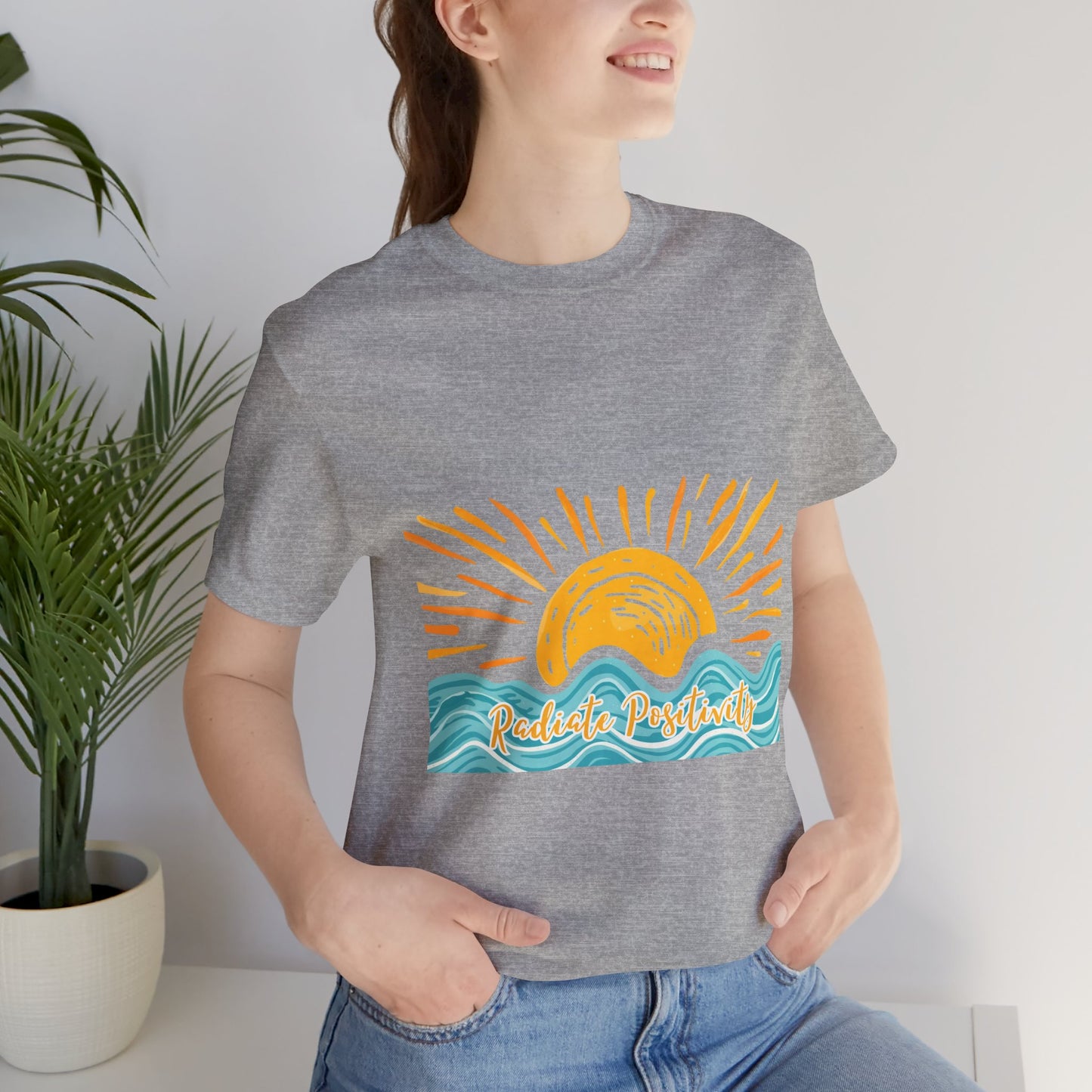Sunrise Beach Vibes T-Shirt — 'Radiate Positivity' Graphic Tee
