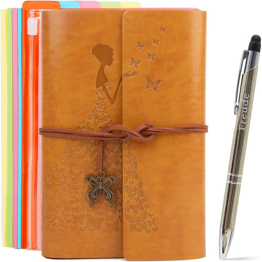 Lined Writing Journal, Refillable Leather Notebook (Value Pack), Women's Notebook, Journals, A6 (7×5Inch) Travel Diary, Best Gift for Teens Girls and Boys (Golden,Lined Journals)