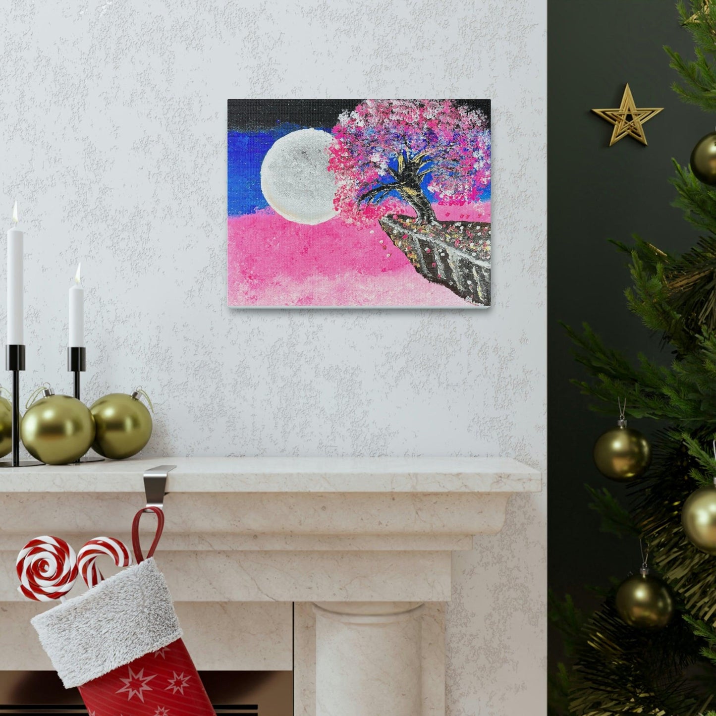 Talking to the Moon - Professional Art Print of Original Acrylic Waterfall Painting by Athanay Edward