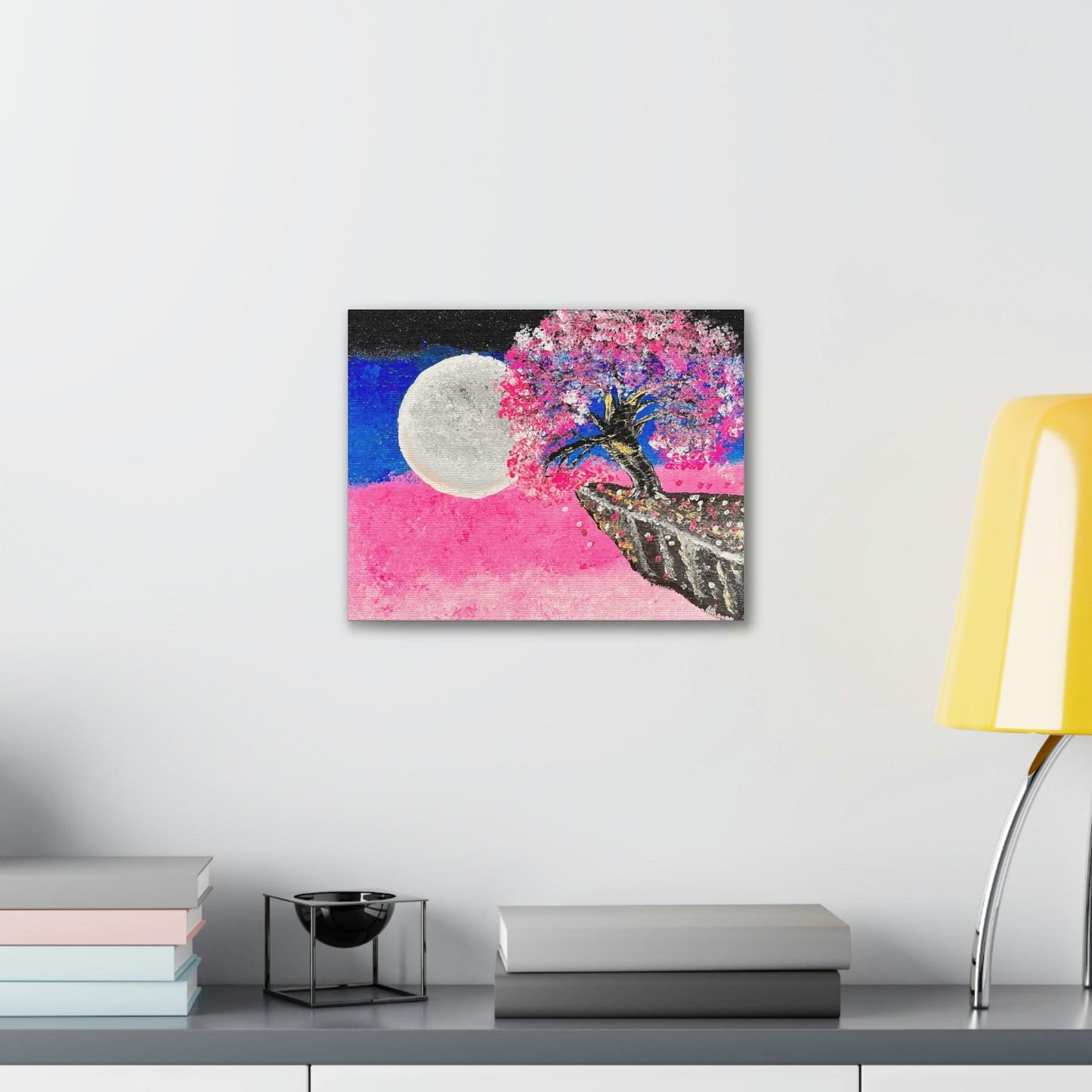 Talking to the Moon - Professional Art Print of Original Acrylic Waterfall Painting by Athanay Edward