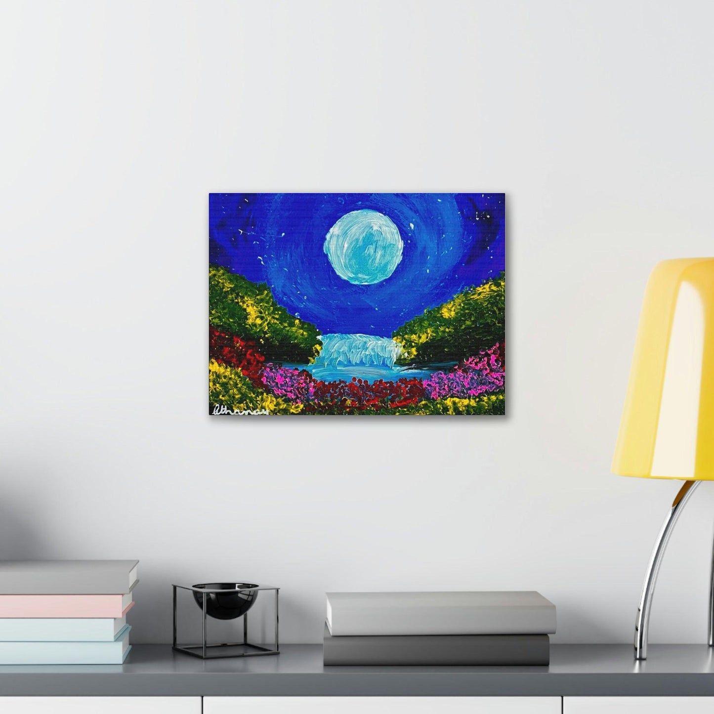 Blue Moon Waterfall - Premium Canvas Art Print by Athanay Edward