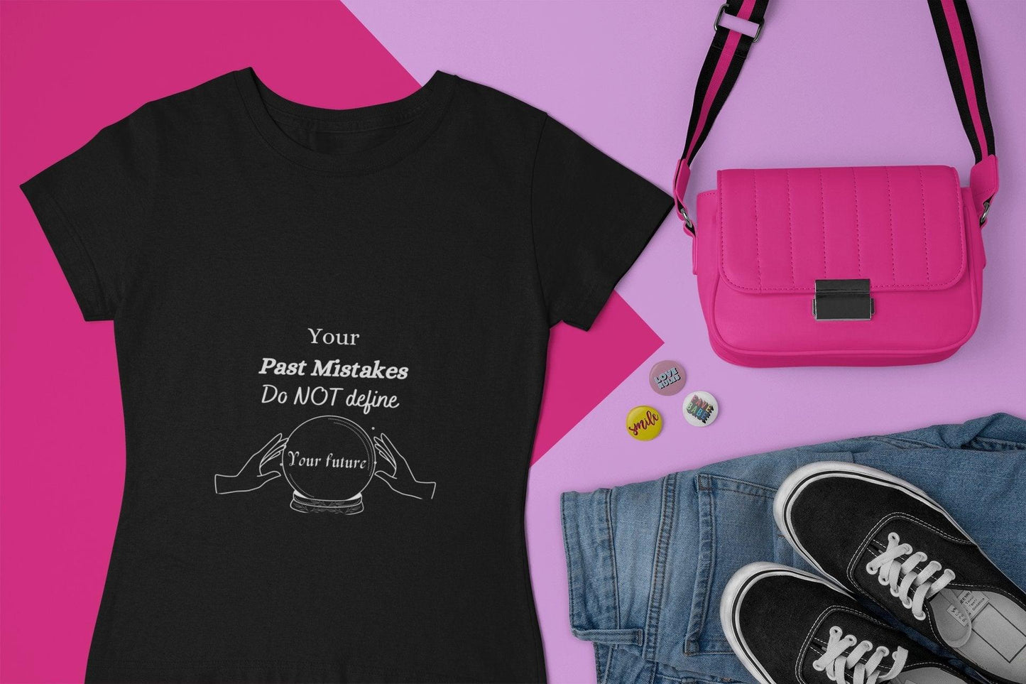 Inspirational Unisex Tee: Your Past Mistakes Crystal Ball Graphic T-Shirt