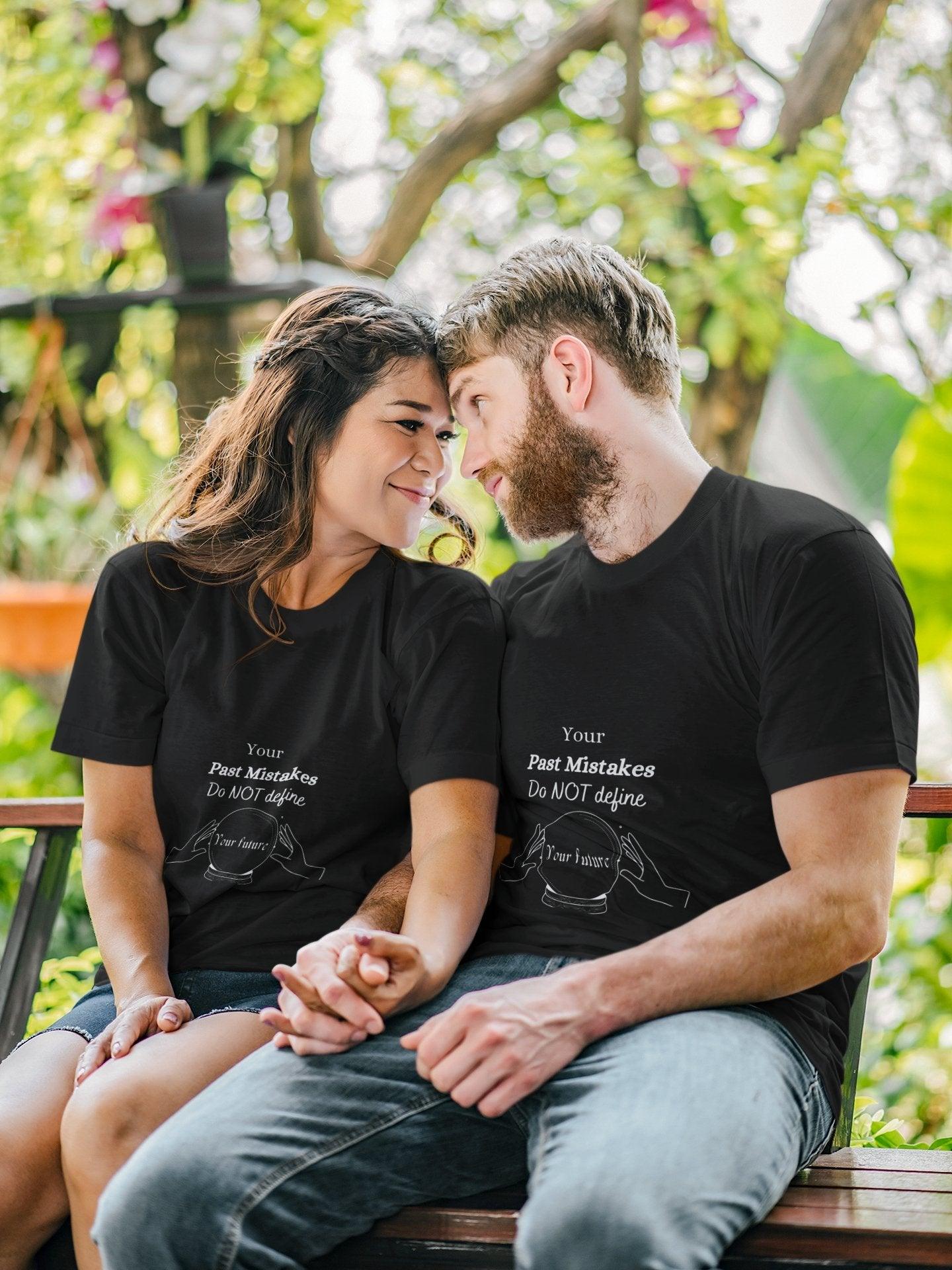 Inspirational Unisex Tee: Your Past Mistakes Short Sleeve Tee with Crystal Ball (Black)