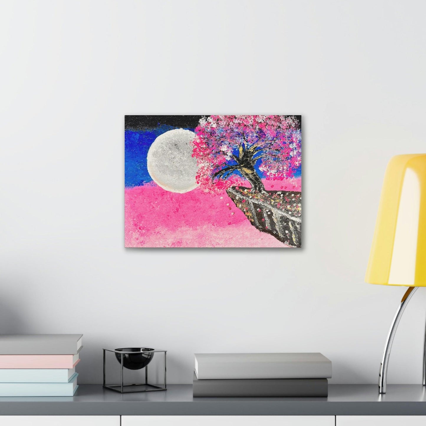 Talking to the Moon - Professional Art Print of Original Acrylic Waterfall Painting by Athanay Edward