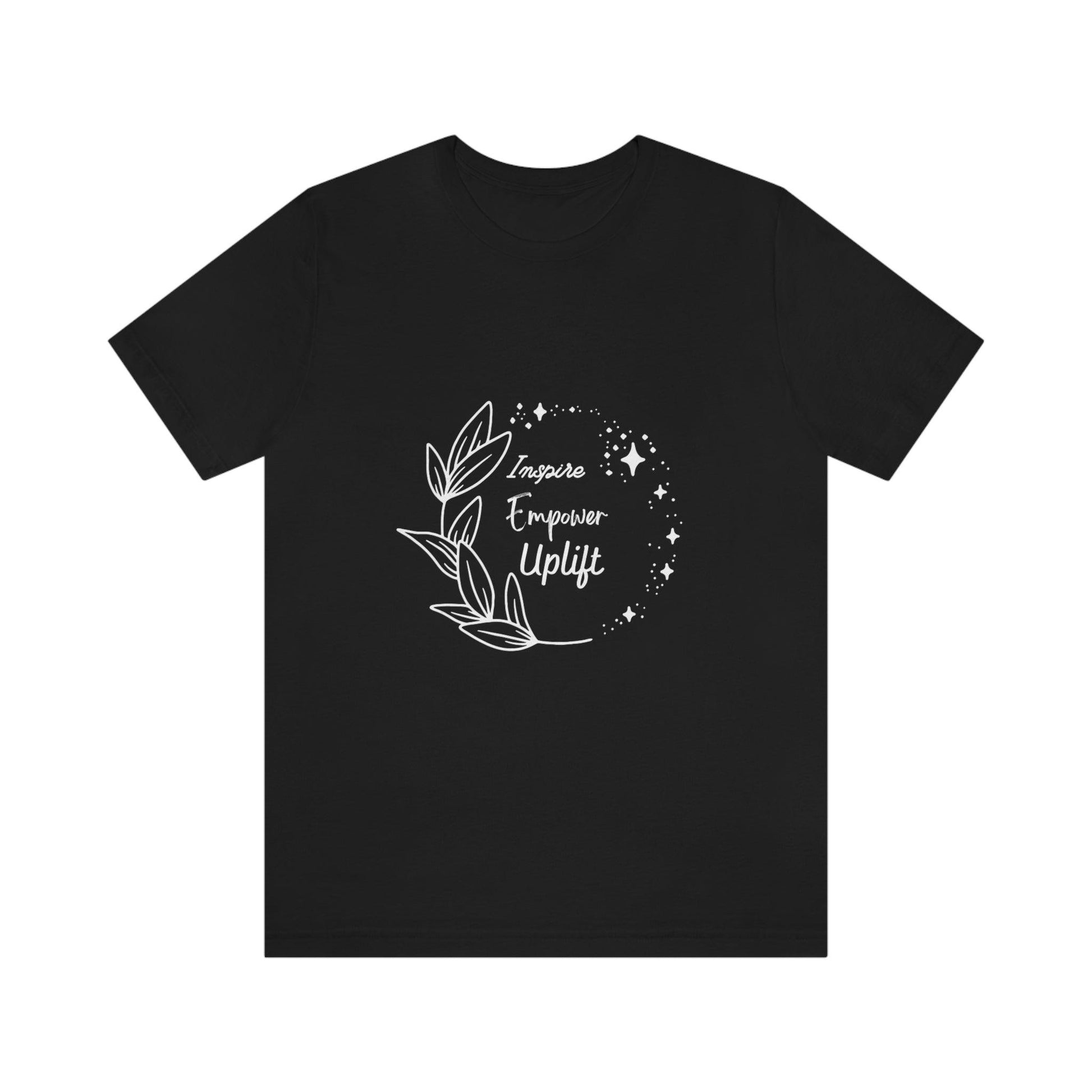 Sexy Black Motivational Short Sleeve Tee - Leaves and Sparkle Wreath Design