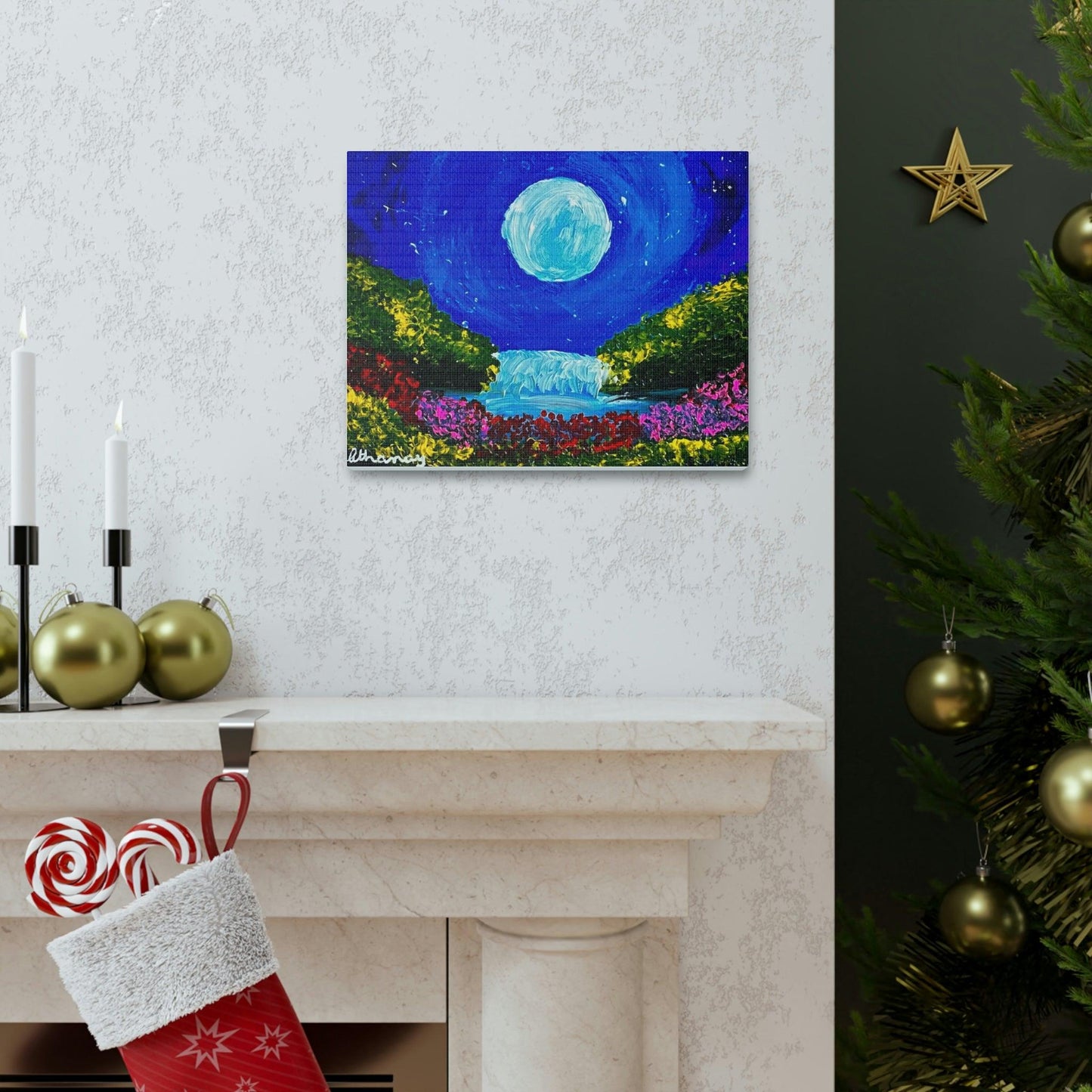 Blue Moon Waterfall - Premium Canvas Art Print by Athanay Edward
